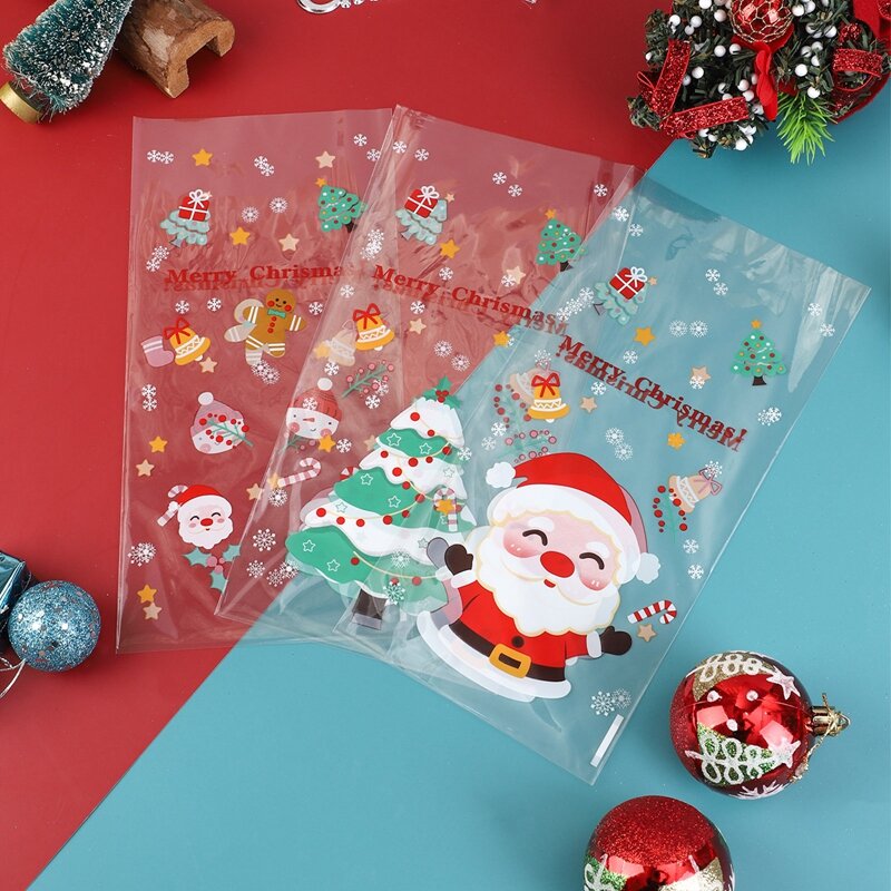 50PCS/Pack Christmas Baking Cookies Bag Self-adhesive Christmas Biscuit Gift Bag Candy Bag For Party Supplies Favor