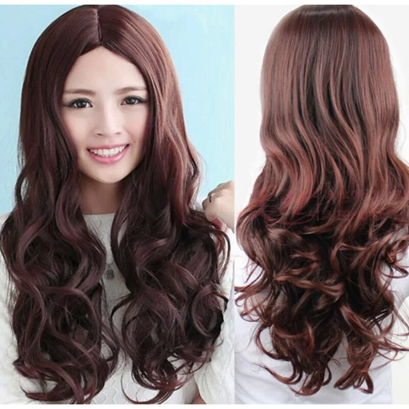 Parrucca LL Lady girl new brown weave parrucca capelli lunghi ricci cosplay party costume no bang