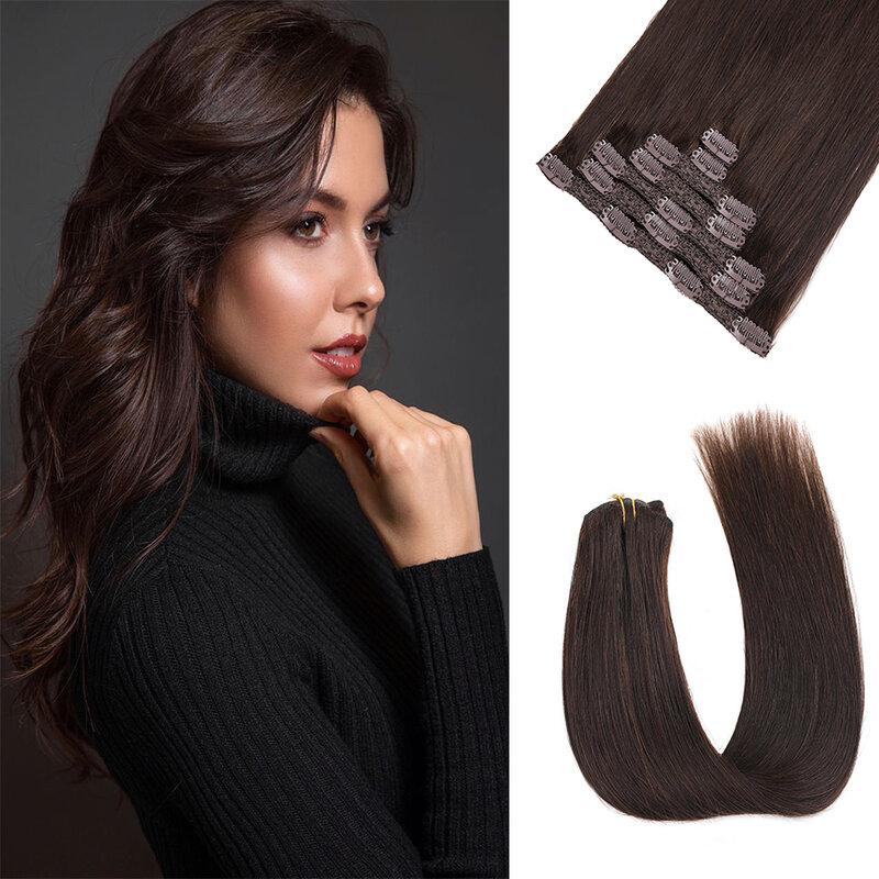 Clip in Human Hair Extensions Blonde Remy Human Hair Straight Natural Black Brown Real Hair For Beauty Women 14inch 7pcs/set 70g
