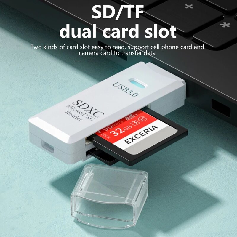 Inteligente de Alta Velocidade USB Card Reader, 2 em 1 Adaptador, Acessórios para Notebook, SD, Cartão de Memória TF, USB 3.0, Novo