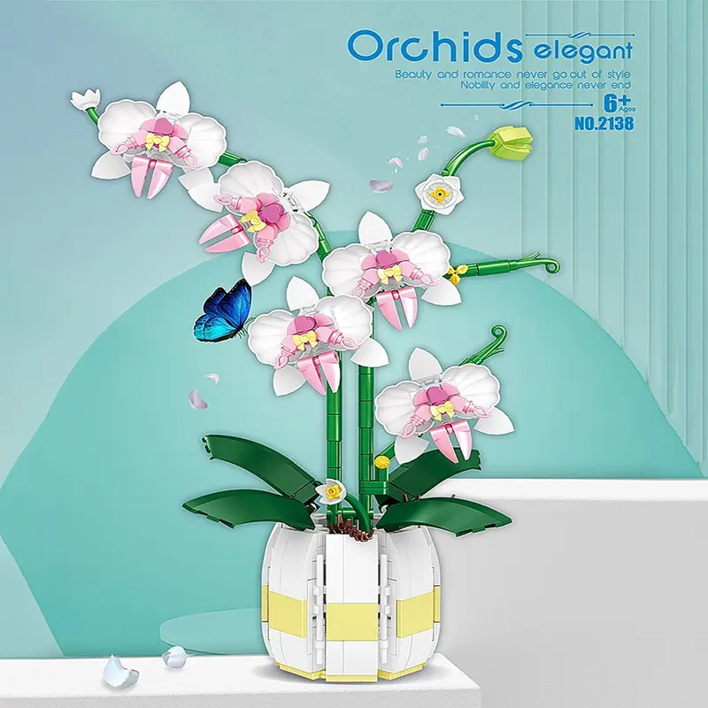 Bloques de construcción de orquídeas para niños, ramo de flores, bonsái, modelo de planta, ladrillos, regalo romántico, bricolaje, decoración del hogar