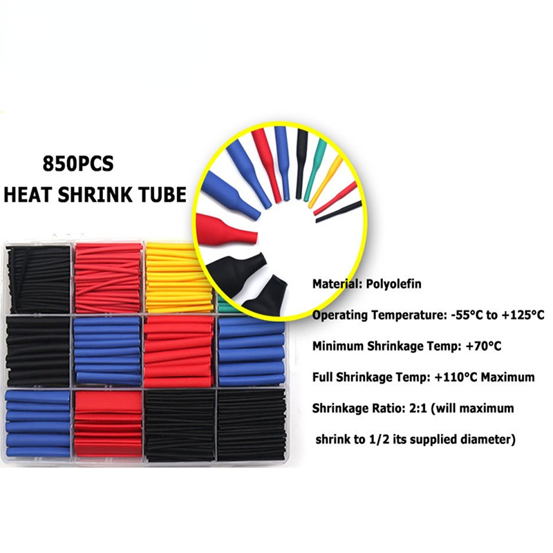 Kit Thermoresistant Envolvimento, Heat Shrink Tube, Assorted Wire Cabo de isolamento Sleeving, 560 PCs, 750 PCs, 850PCs