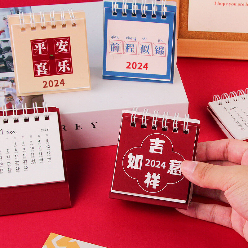 Mini Calendario de escritorio, suministros escolares de oficina, planificador mensual, Accesorios de escritorio, registro de decoración, 2024