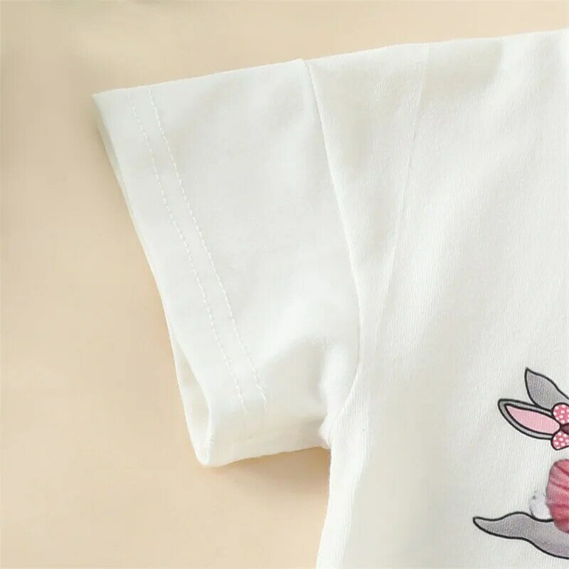 Baby Girls Summer Casual Romper White Short Sleeve O Neck Letter Bunny Print Playsuit
