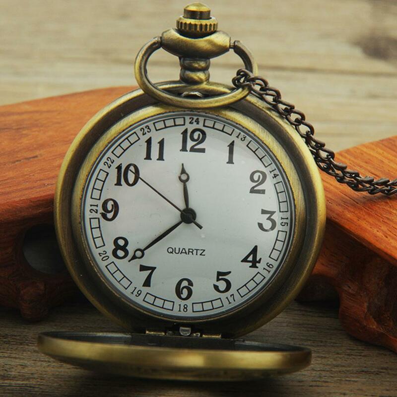 Reloj de bolsillo de cuarzo con esfera redonda hueca Unisex, pantalla doble Vintage con cadena, regalo de joyería