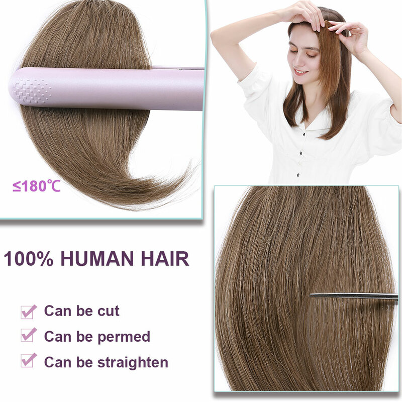 フリンジ付きの人間の髪の毛のエクステンション,ポニーテール,自然な髪,ストレートヘア用,2個,ピース/セット