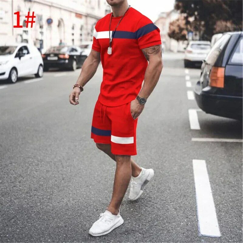 New Summer Men's Fashion Short-sleeved T-shirt and Shorts Suit Men' Sports Casual Loose Shirt + Short Pants Daily Sportswear
