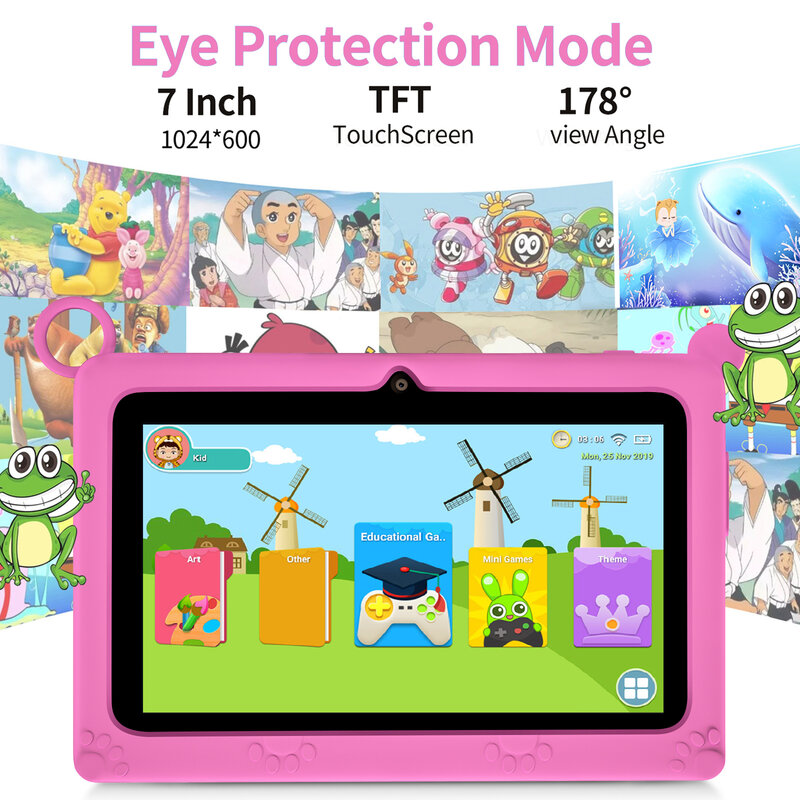 Tablet Android versi Global 2024 untuk anak, Tablet 5G WiFi 4GB RAM 64GB ROM, tablet pendidikan pembelajaran Android Tablet Google untuk anak-anak