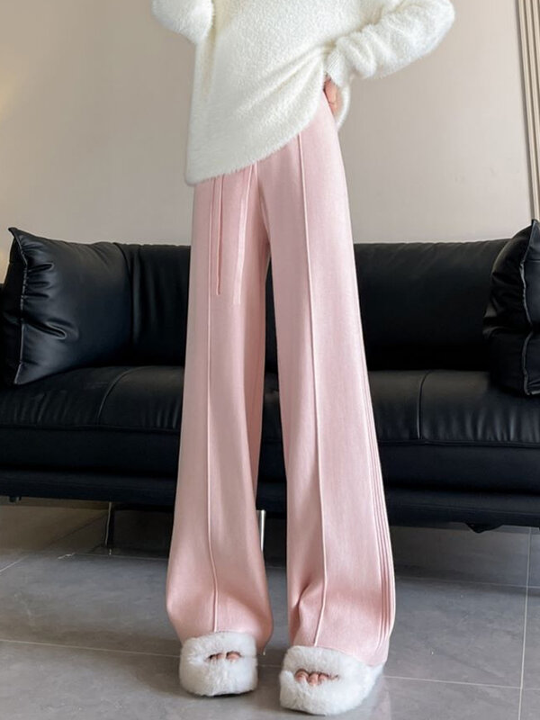 Pantalon taille haute à lacets pour femme, streetwear simple, droit, décontracté, couleur unie, jambes larges