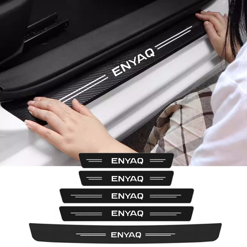 Наклейка из углеродного волокна с защитой от царапин на переднюю и заднюю панель автомобиля, наклейки на порог двери, защитные полоски для порога, украшение с логотипом Skoda ENYAQ
