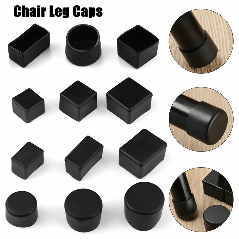 4Pcs/Set Black PVC Chair Leg Caps New Round Bottom Furniture Feet Silicone Pads Non-Slip Covers Floor Protectors Accessories