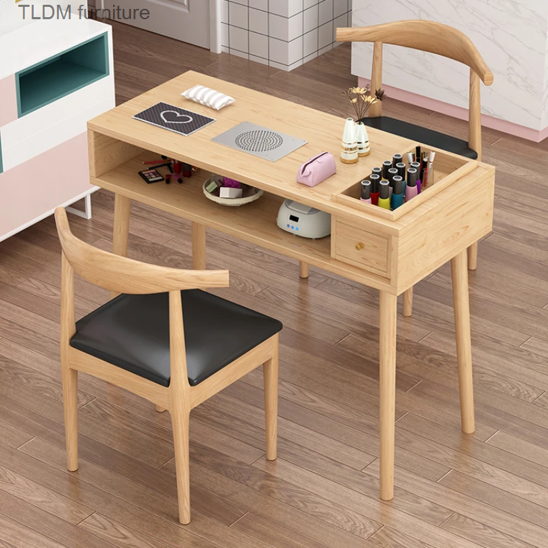 طاولة أظافر يابانية خشبية للصالون ، تصميم بسيط ، أثاث استقبال إسكندنافي رائع ، HD50ZJ