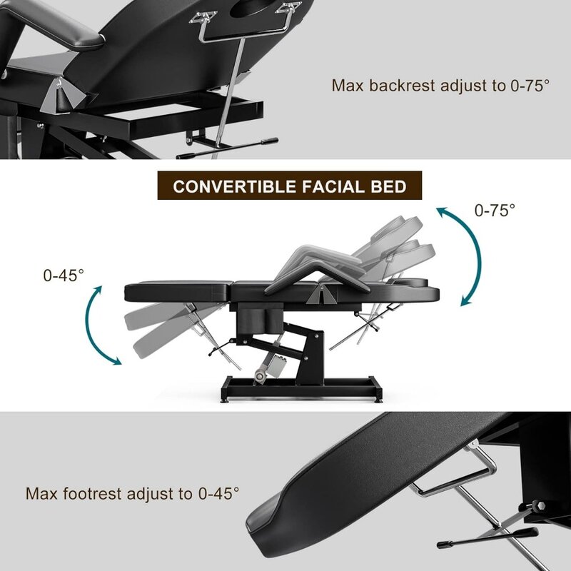 เก้าอี้เตียงสปาไฟฟ้าปรับความสูงได้เตียงนวดไฟฟ้าพับได้3ส่วนพร้อมถุงเก็บของสีดำ