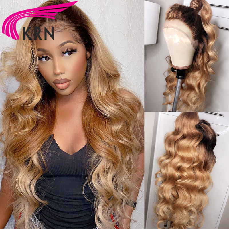 Body Wave 4/27 Colored 13x4 Lace Frontal Wigs with Baby Hair Human Hair Ombre Honey Color 4x4 Closure Wig Brazilian Hair Wigs