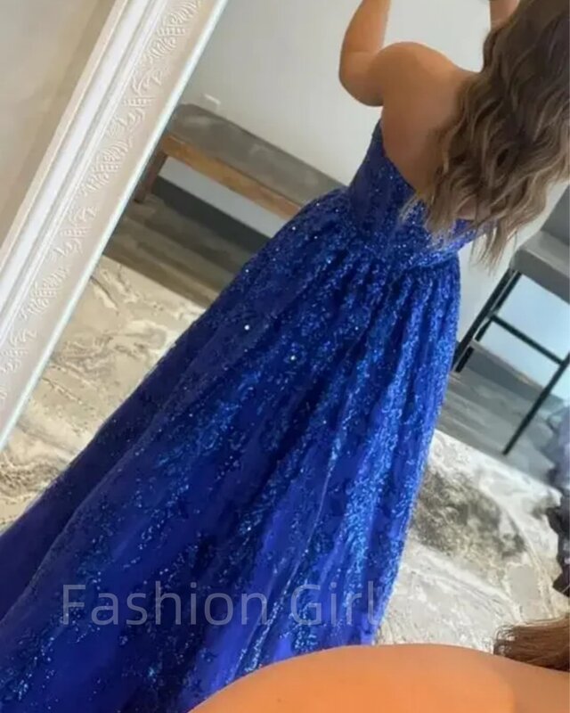 New Blue Sweetheart Evening Dresses Applique Prom Dress Robe A Line Floor Length Elegant Gown Formal Party Long Luxury 2024