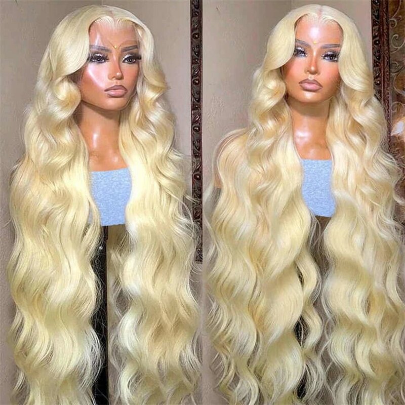 Ketebalan 180% wig rambut Peru Brasil Virgin mentah 13X6 613 gelombang tubuh pirang HD wig rambut manusia Frontal renda transparan untuk dijual