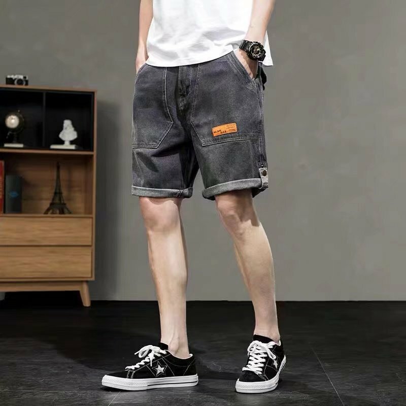 New Fashion Denim Shorts Men's Loose Quarter Pants Casual Oversized Elastic Waist Korean Outerwear Shorts