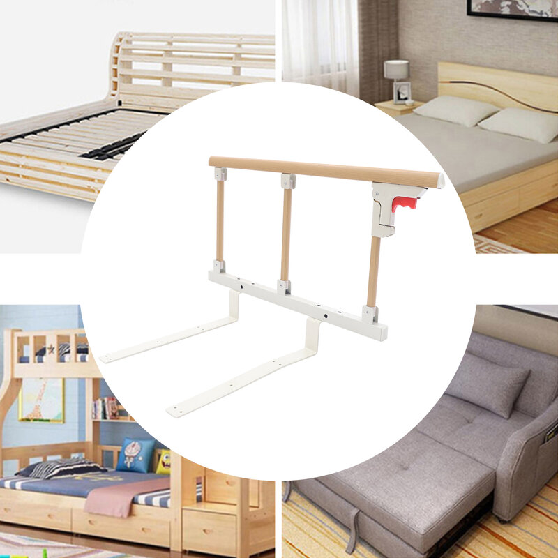 Foldable Wooden Grain Rail for the Elderly, Bed Rail Safety Frame for Seniors, Pregnant Patients, Handrail Available