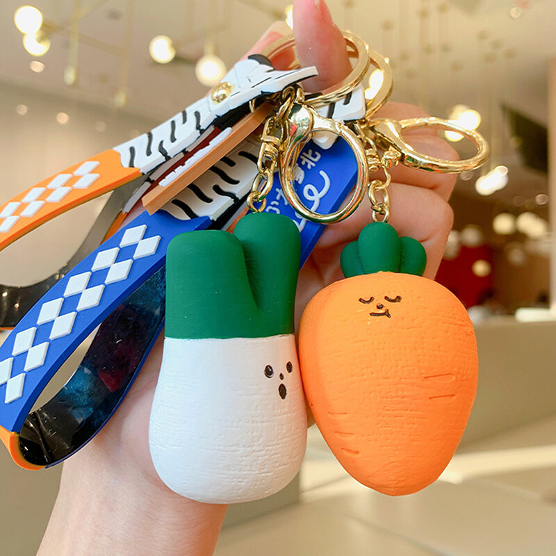 Cartoon Vegetable Keychain Cute Garlic Radish Mushroom Keyring Creative Couple Bag Pendant Phone Car Key Buckle Kid Gifts