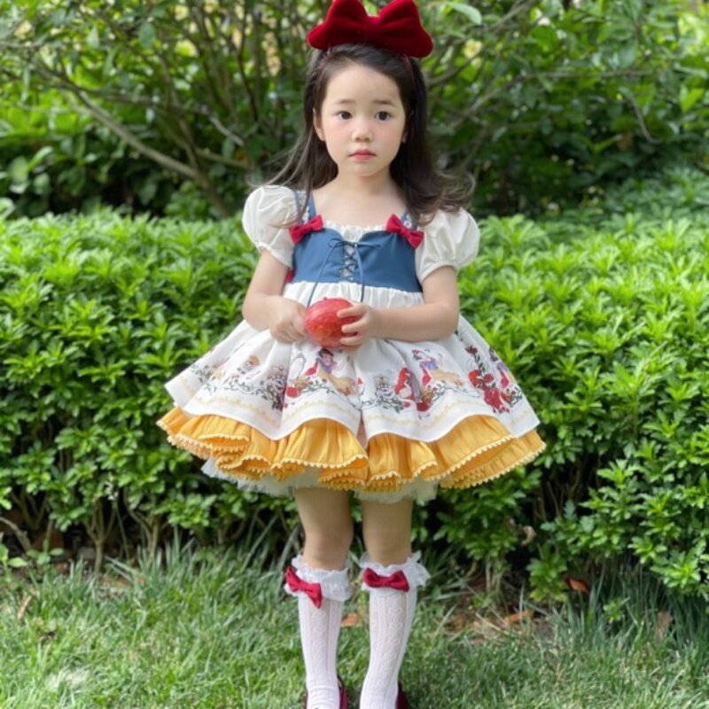 Vestido de princesa Blanca Nieves con lazo español para niñas, Lolita, fiesta de cumpleaños Eid, Vestido de baile de Pascua, tela de Boutique de encaje para niños