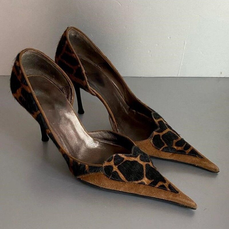 حذاء بكعب عالٍ مثير بنقشة جلد الفهد للنساء ، حذاء مدبب من الأمام ، سهل الارتداء مريح ، مكتب ، جودة عالية ، ربيع ، جديد ،