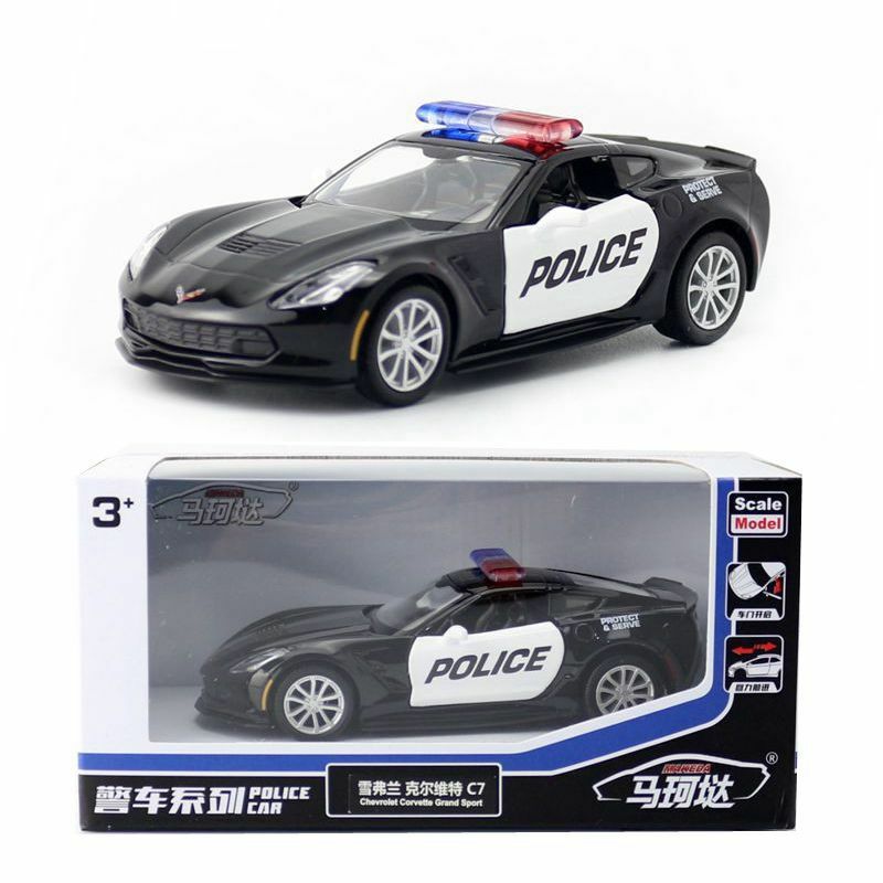 Chevrolet Corvette C7 Grand Sport coche de policía de simulación, coche fundido a presión, modelo de aleación de Metal, juguetes para niños, regalos de colección X11, 1:36