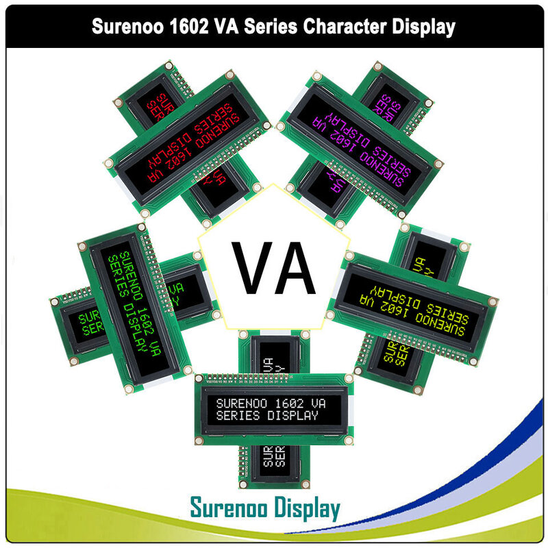 لوحة شاشة عرض Surenoo-LCD ، شخصية على الشاشة ، أبيض ، أحمر ، أخضر ، LCD ، LCM ، ، ، 16X2 ، أسود ، 5 فولت ، متوازي IIC ، I2C ، VA