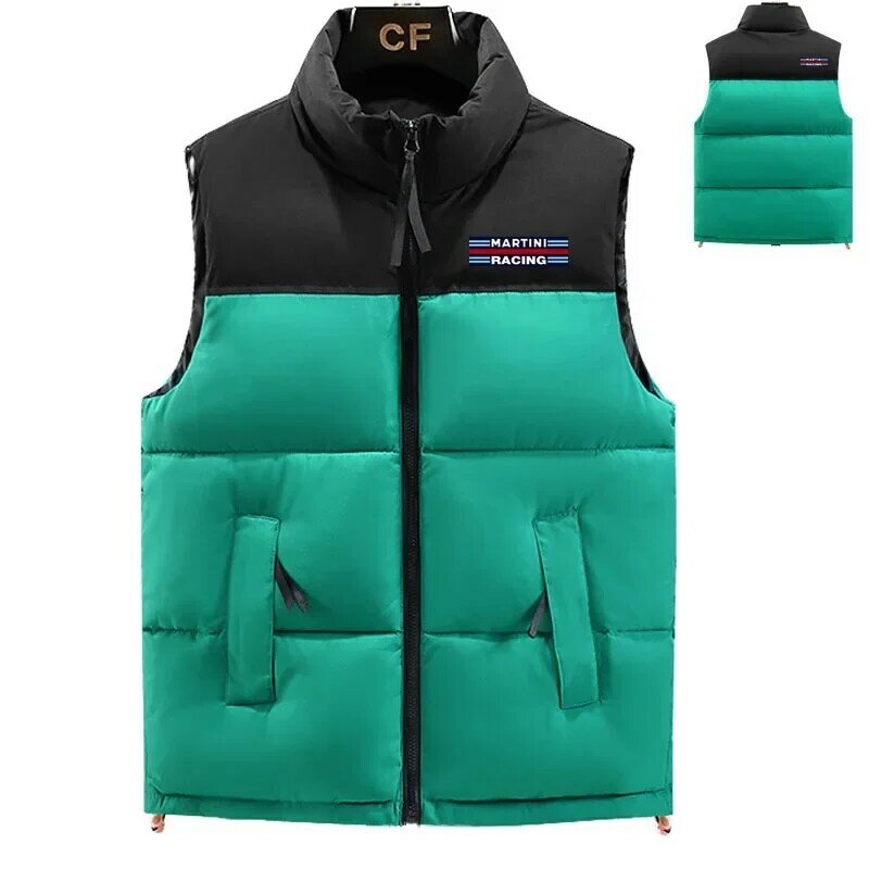남성용 두꺼운 다운 재킷, 레이싱 마티니 프린트, 따뜻하고 편안한 코튼 재킷, 민소매 다운 조끼 코트, 2023 겨울