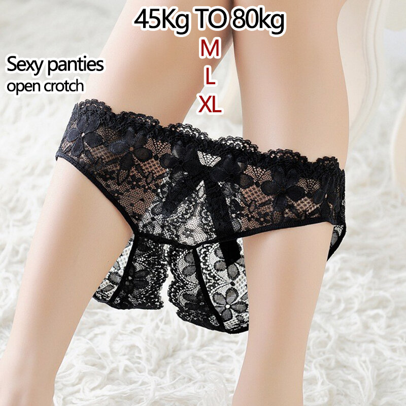 Sexy Open Crotch Panties Women Lace Mesh Lingeries Seamless Low Waist Perspective Briefs Lady Erotic Underpanties