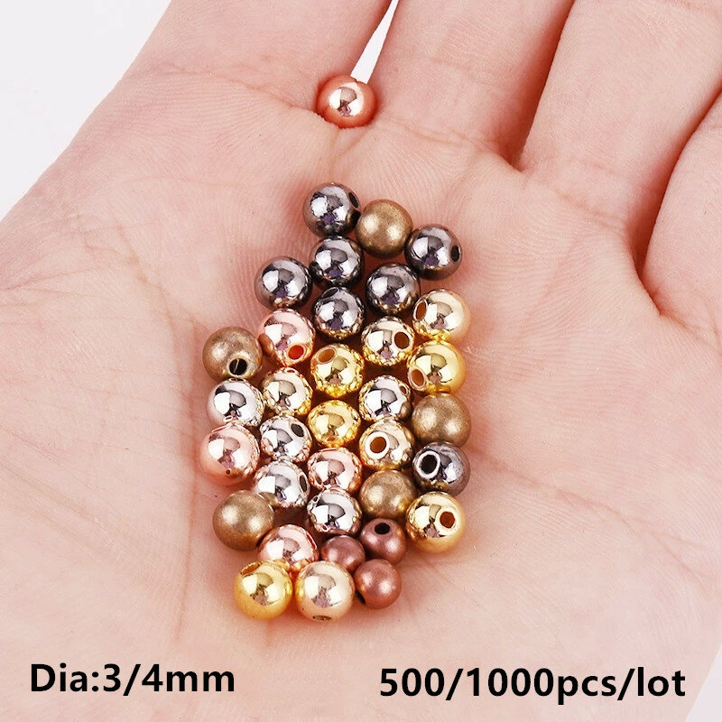 500-1000 pezzi 3/4mm perline distanziatrici sciolte oro CCB perline rotonde per gioielli che fanno risultati del braccialetto della collana fai da te all'ingrosso