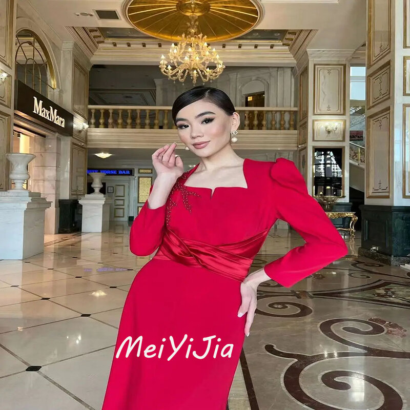 Meiyijia-vestido de noche elegante de Arabia Saudita, traje Sexy de cuello redondo con faja con cuentas, trajes de Club de cumpleaños, verano 2024
