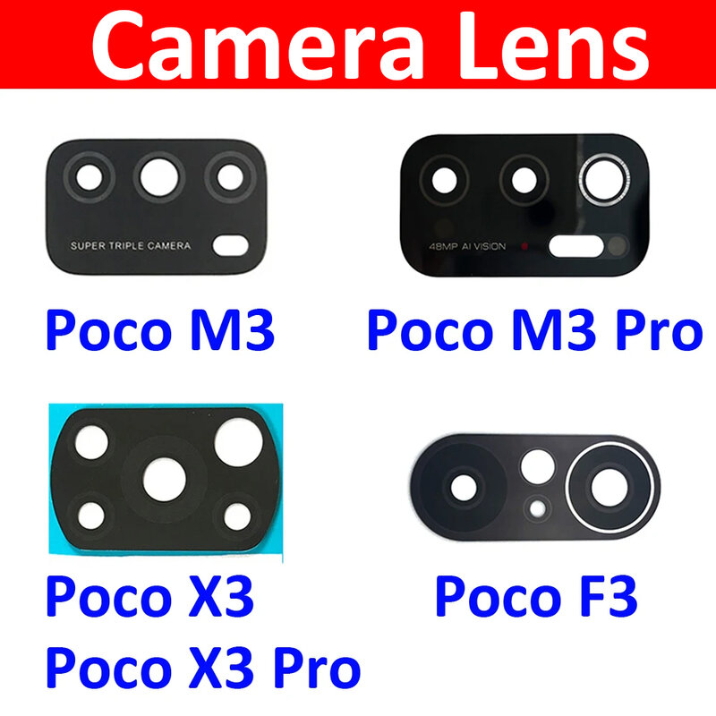 Lensa kaca kamera belakang, lensa kaca kamera belakang dengan lem untuk Xiaomi Poco F1 F2 F3 F4 F5 M3 X3 M4 X4 Pro GT 4G 5G