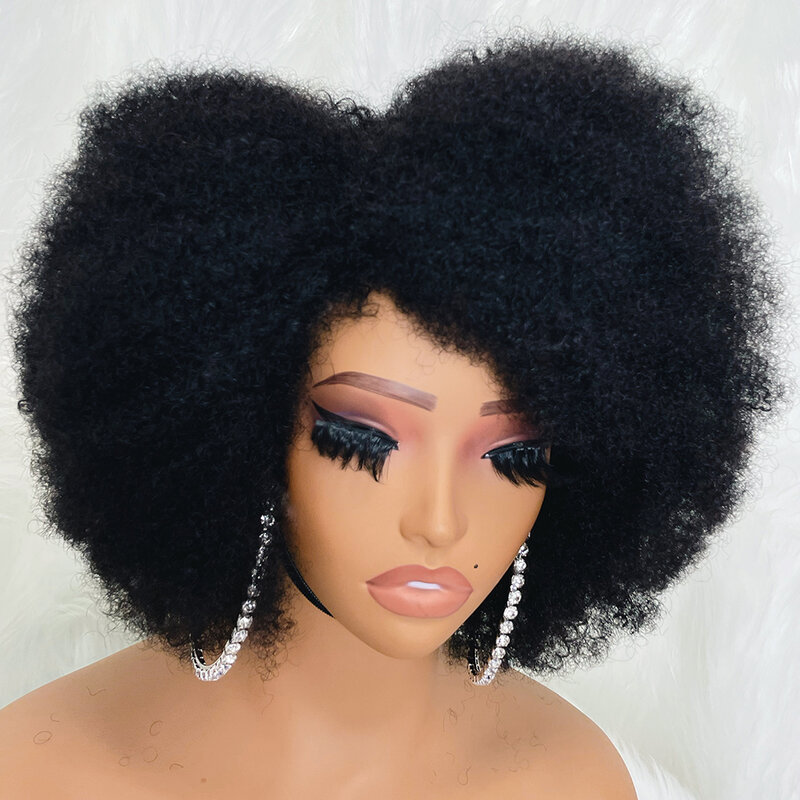 Afro Kinky Krullend Kant Pruik Natuurlijke Kleur Afro Bob Menselijk Haar Natuurlijke Haarlijn 13X4X2 Lijmloze Korte Pruiken