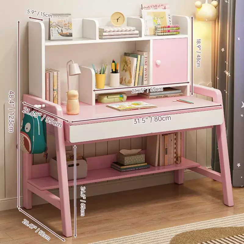 Kids Study Desk and Chair Set, All Solid Wood Children Table and Chair Set Bedroom Furniture, Student Table Office Computer Desk