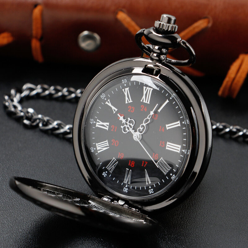 Vintage Roman cyfrowy zegarek kieszonkowy czarny wszystkie myśliwych mężczyzna kobiet naszyjnik kwarcowy zegarki kieszonkowe Fob 30cm urządzenie wyszczuplające do talii łańcuch prezenty