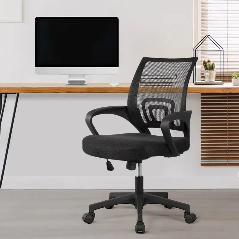 Ajustável Mid Back Mesh Swivel Office Chair com Braços, Poltrona de Computador Preto, Móveis Cadeiras, Gaming, Cheap Almofada