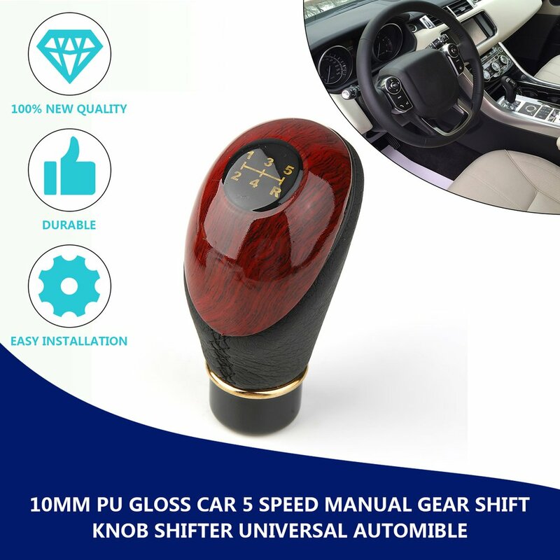 New Exquisite Car Truck 5-Speed Lever Manual Gear Stick Knob Shift Exquisite Wooden PU Leather Universal Gear shift knob
