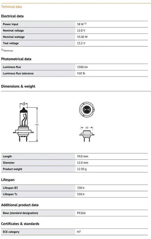 OSRAM-Lampe halogène blanche à faisceau Hi/lo, lampe de voiture classique d'origine, ampoule de sauna, H7 64210, PX26d, 12V, 55W, 3200K
