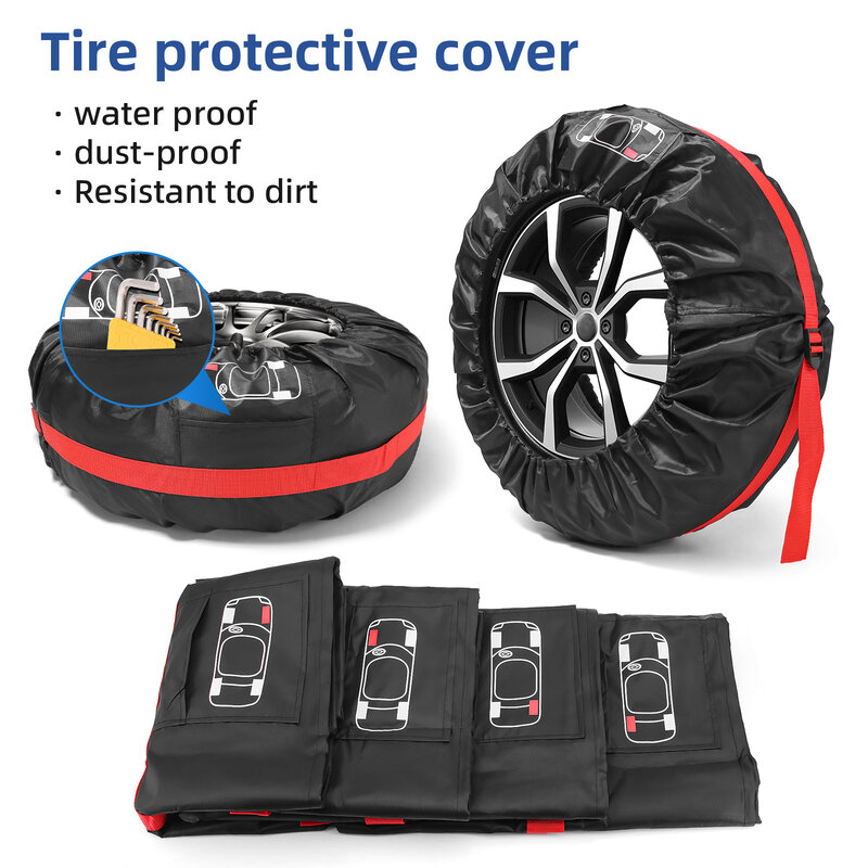 4PCS Car Spare Tire Cover Case Polyester Auto Wheel Tire Storage Bags Vehicle Tyre Accessories Dust-proof Protector Styling