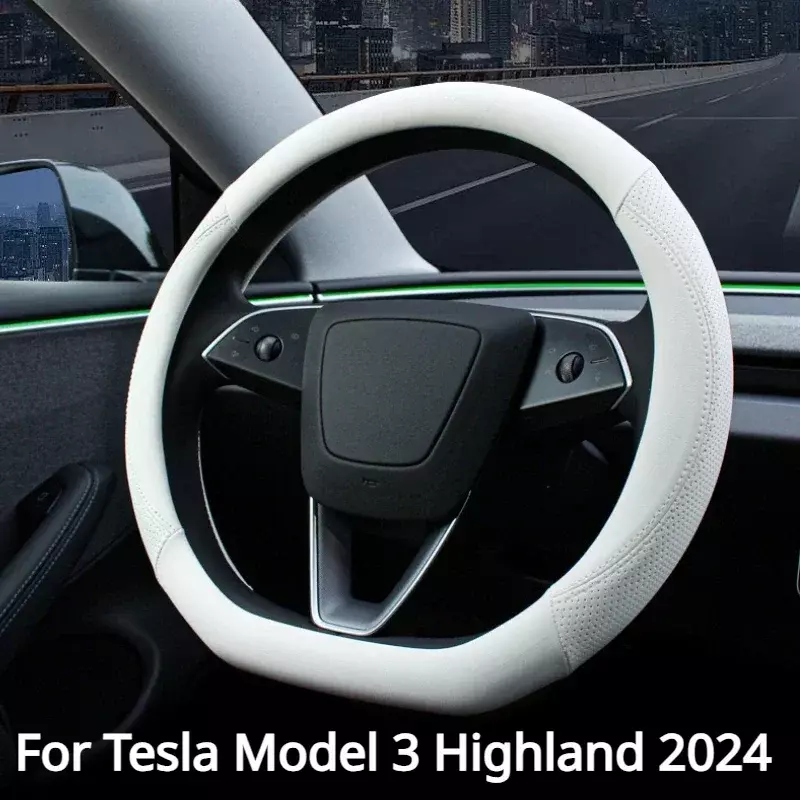 Pokrowiec na kierownicę do Tesla Model 3 + skórzany układ kierowniczy wymienny osłona obudowa New Model3 Highland 2024 akcesoria