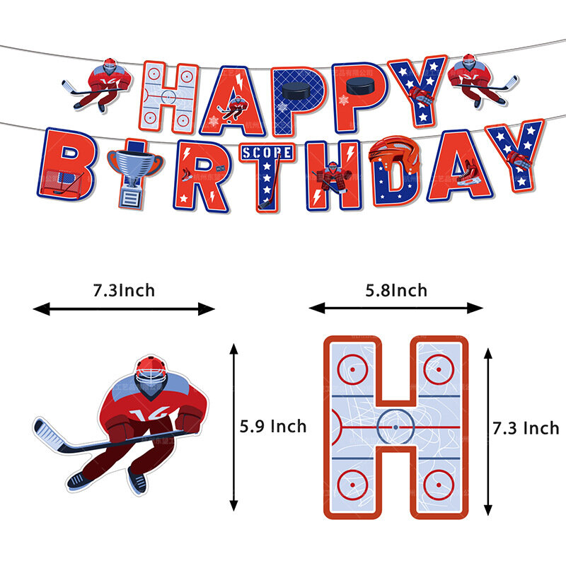 Hockey Theme Party Favor แผ่นกระดาษถ้วยแบนเนอร์บอลลูนวันเกิดกีฬาฮอกกี้ Balloonn เค้ก Topper Party วัสดุตกแต่ง