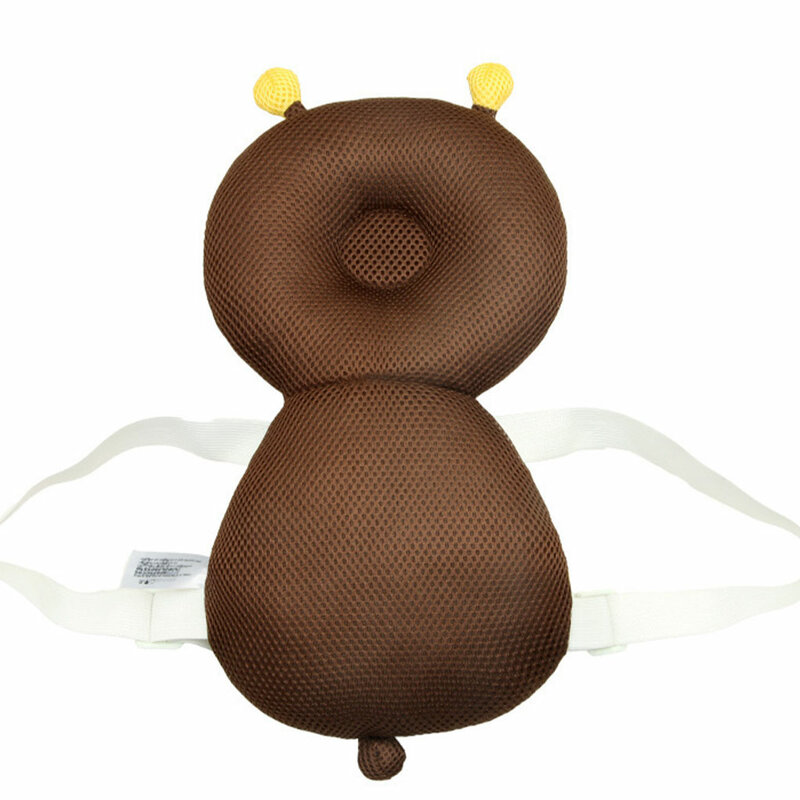 Oreiller de protection de tête pour enfants, multifonction, sangle de tête et de cou réglable, marron 35cm