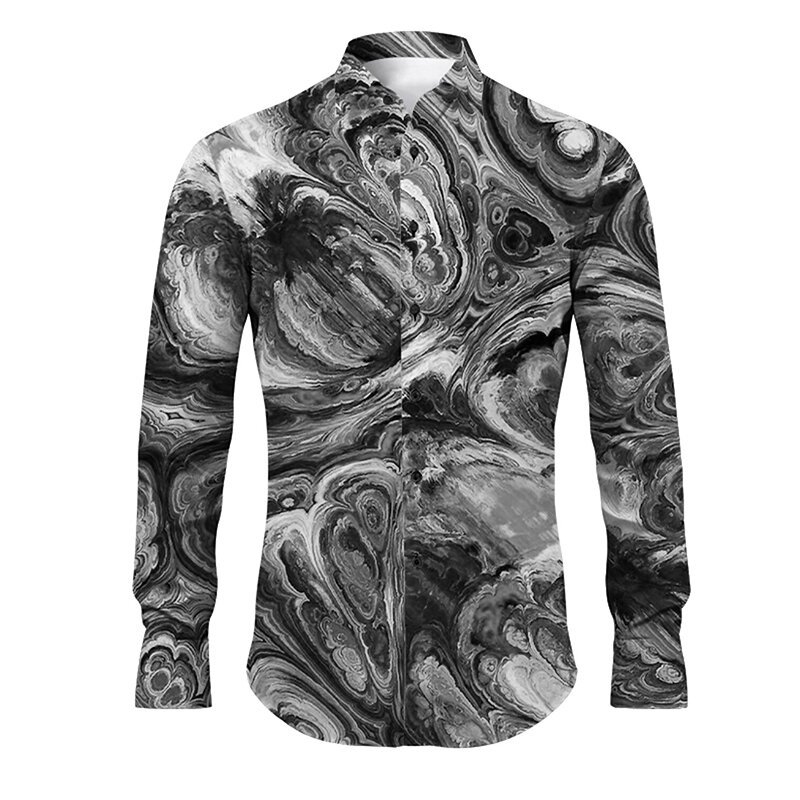 Full Print Optical Illusion Abstract Shirts For Men Long Sleeve Oversized Stretch Fabric Shirt Tops Mens Casual Button Blouse