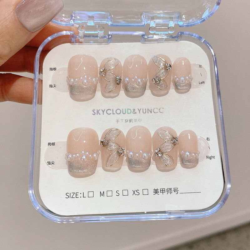 10 stücke neue handgemachte koreanische Presse auf Nägeln romantische Perle Katzenauge Fee wieder verwendbare tragbare künstliche Nägel volle Abdeckung Nagels pitzen gewünscht
