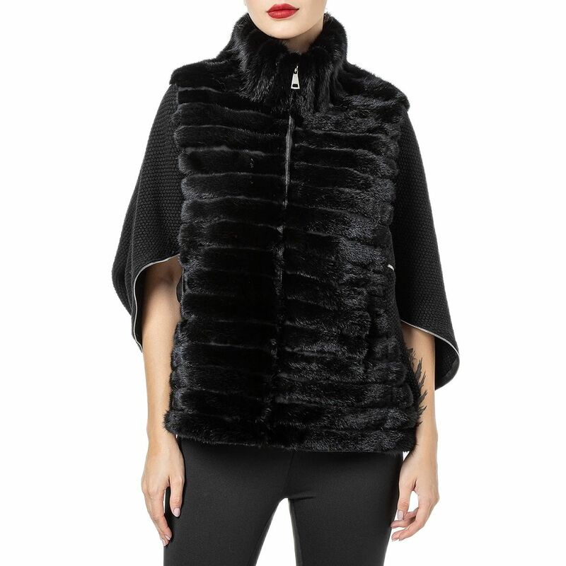 Вязаное пальто из натурального меха норки с кроличьим пухом, женская зимняя ткань с рукавом до локтя B210901