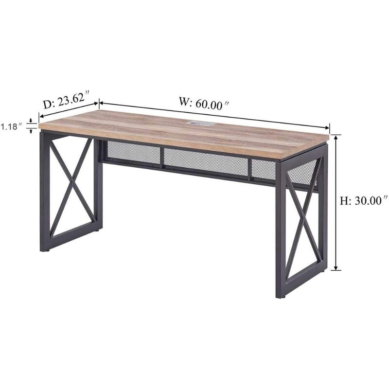 BON AUGURE Industrial Home Office Desks, Rustic Wood Computer Desk, Farmhouse Sturdy Metal Writing Desk