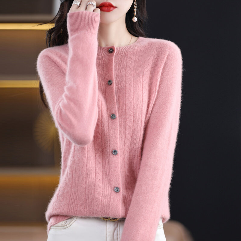Cardigan 100 laine Pure de couleur unie, manteau ample prêt à porter, pull torsadé de caractère de fleur, Version coréenne pour printemps et automne