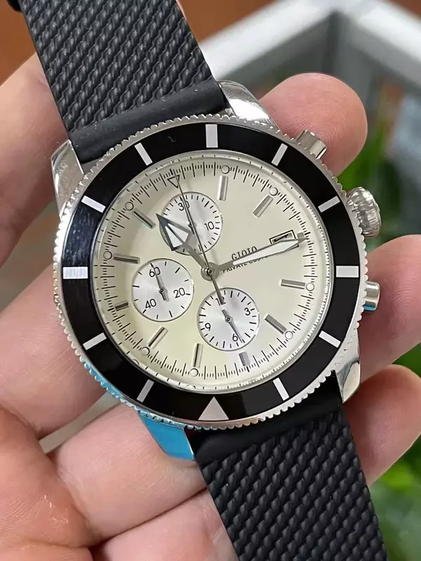 Relógio cronógrafo de quartzo de luxo masculino, aço inoxidável, preto, azul, borracha, ouro rosa, relógios desportivos, 46mm com data, novo