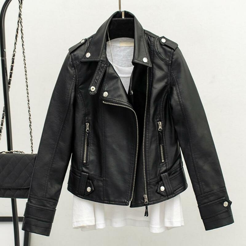 Однотонное Женское пальто, женская мотоциклетная куртка, стильная женская мотоциклетная куртка из искусственной кожи с застежкой-молнией, на весну