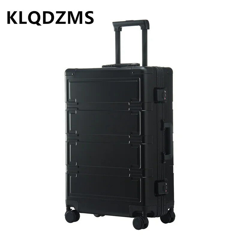 Klqdzms 20 "24" 26 "28" engrossado unisex comercial alumínio-magnésio liga mala de alta capacidade bagagem de cabine anti-colisão